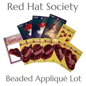 Red Hat Society - Appliqué & Charm Lot – Beaded Iron-On Patches & Accessories